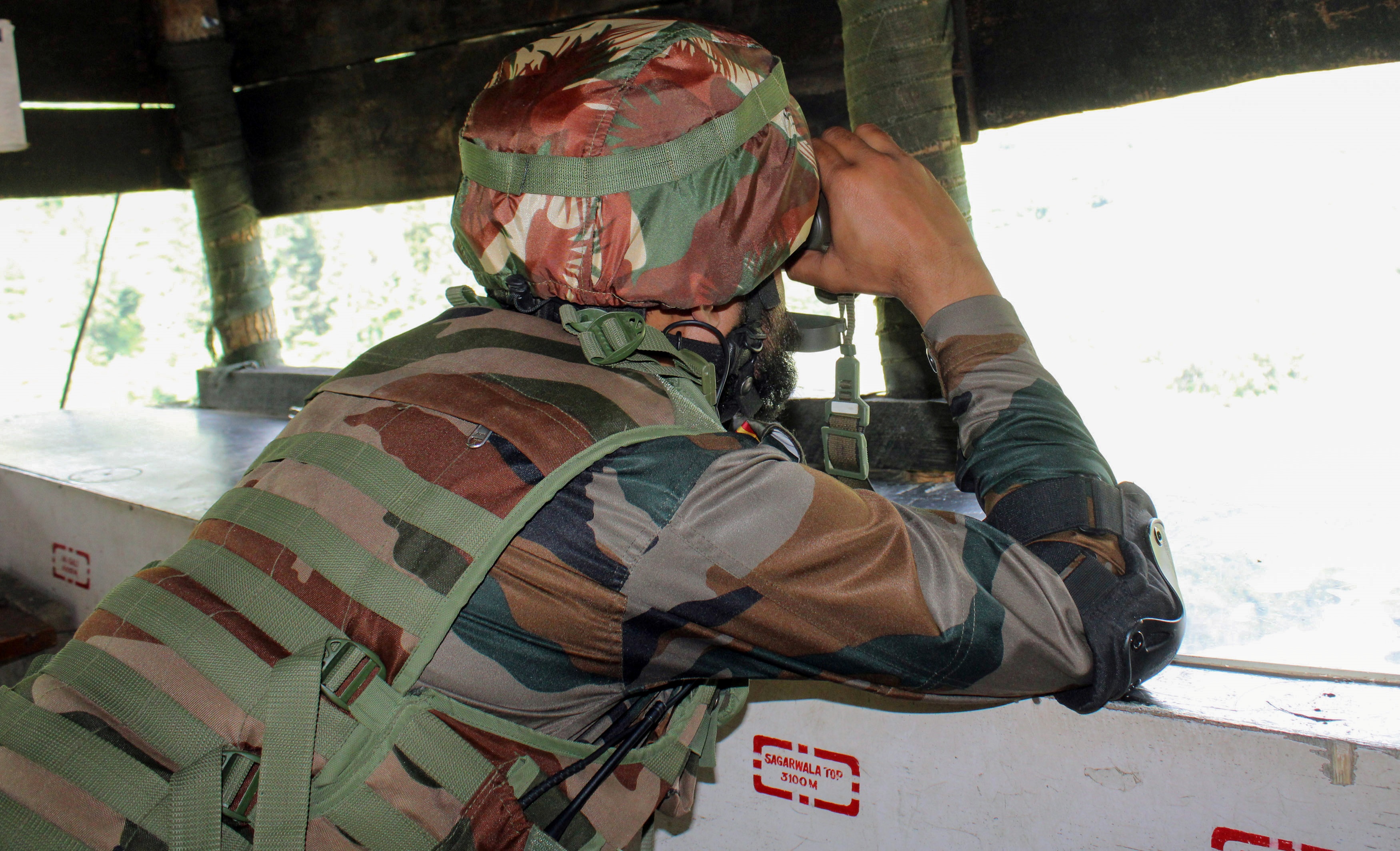 A 2023 photo of Army personnel keeping vigil along the Line of Control at Machil Sector, in Kupwara