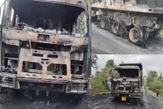 TSPC Naxalites burnt two trucks in Latehar