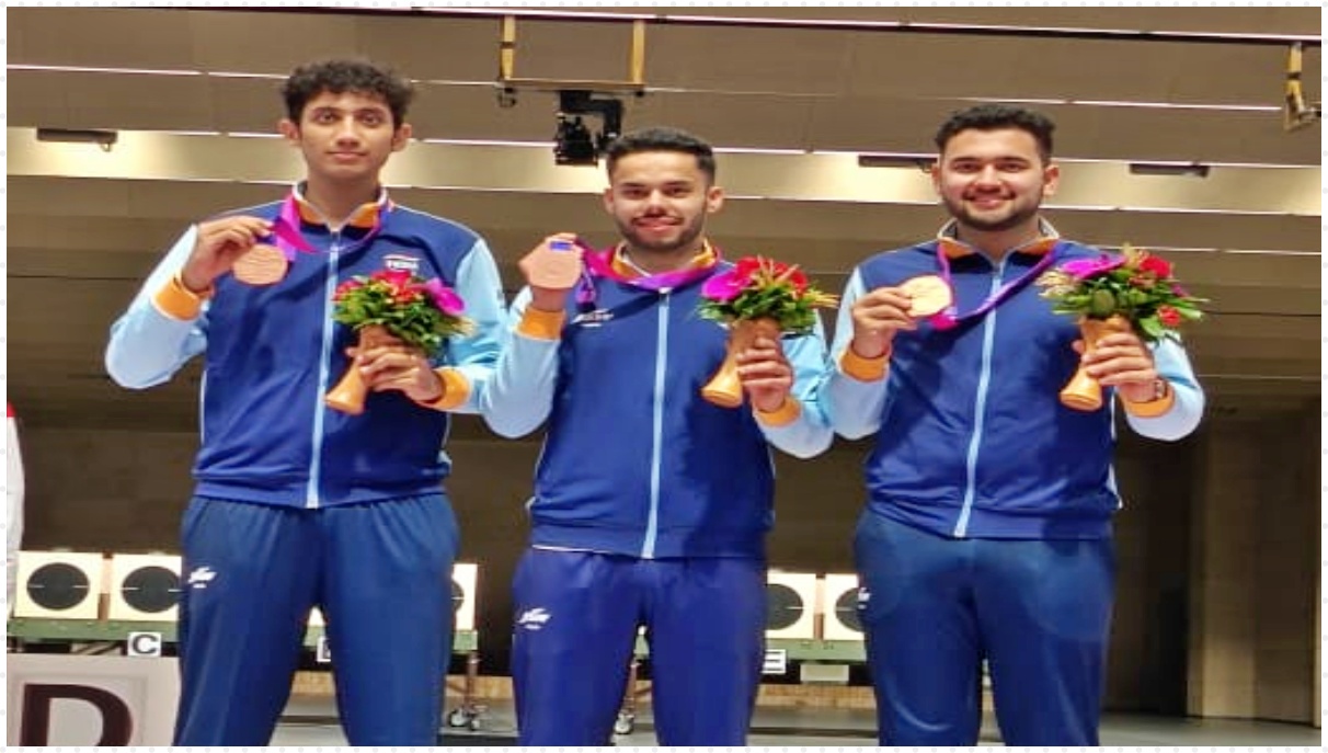 bronze medalist Faridabad Adarsh Singh 25m rapid fire pistol team event Asian Games