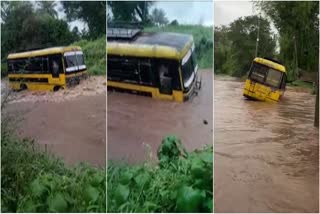 School bus stuck in a ditch