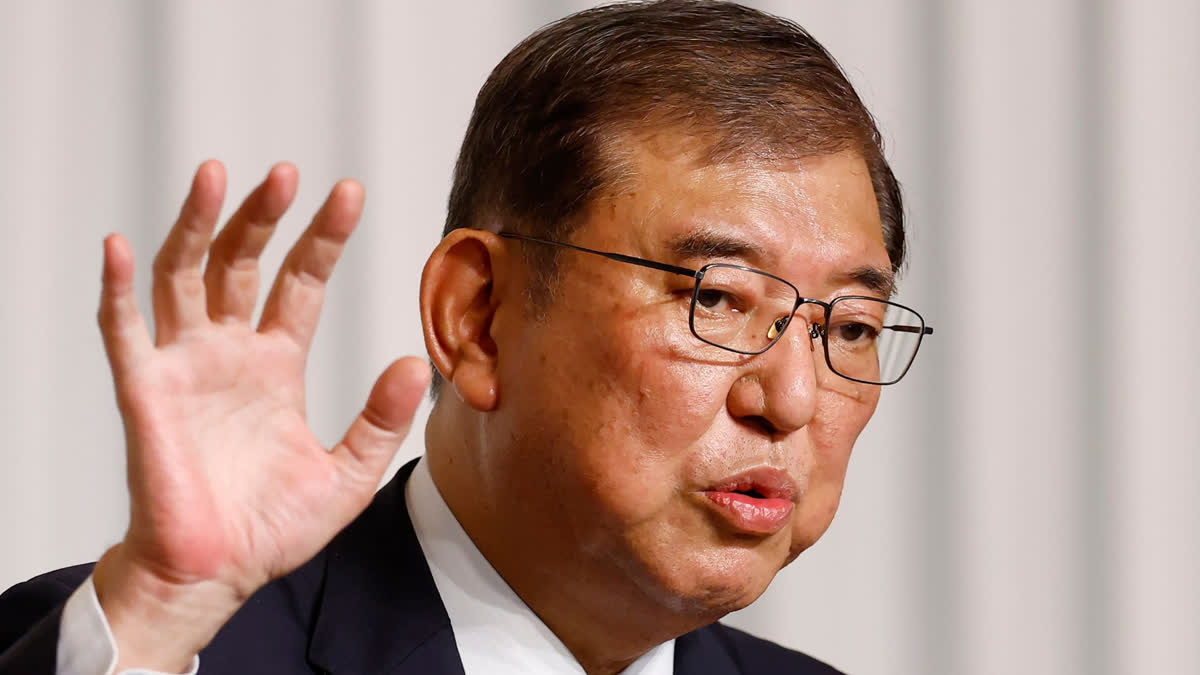 Shigeru Ishiba, the newly elected leader of Japan's ruling party, the Liberal Democratic Party (LDP) holds a press conference after the LDP leadership election, in Tokyo Friday, Sept. 27, 2024.