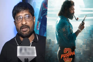 Pushpa 2 producer Ravi Shankar (left), film's poster featuring Allu Arjun (right)