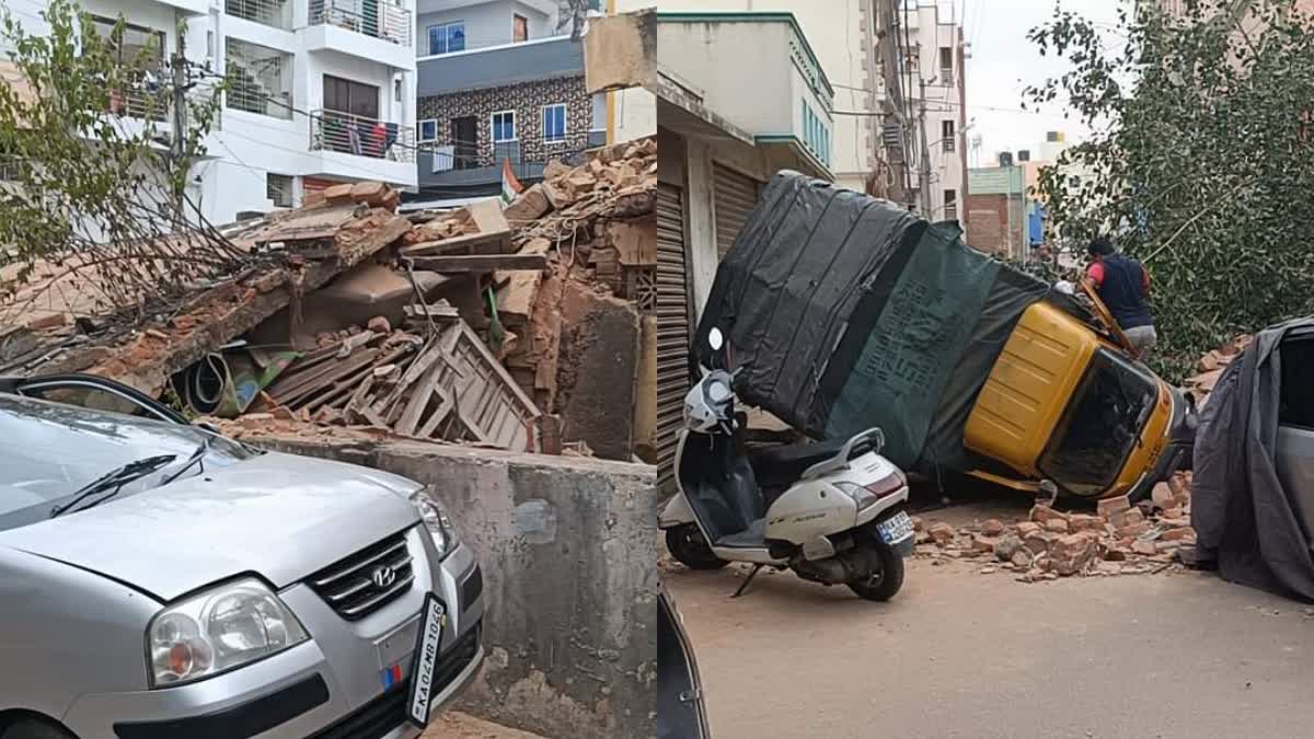 Nursery school building collapse  Nursery school building collapse in Bengaluru  Bengaluru news  ನರ್ಸರಿ ಸ್ಕೂಲ್ ಕಟ್ಟಡ ಕುಸಿತ  ತಪ್ಪಿದ ಭಾರಿ‌ ಅನಾಹುತ  ಬಿಬಿಎಂಪಿ ಅಧೀನದ ನರ್ಸರಿ ಶಾಲೆ  ಶಿವಾಜಿನಗರದ ಕುಕ್ಸ್ ರಸ್ತೆಯ ಬಿ ಕ್ರಾಸ್​ ನರ್ಸರಿ ಶಾಲೆಯ ಕಟ್ಟಡ ಕುಸಿದು  ವಾಹನಗಳು ಸಿಲುಕಿ ಜಖಂ