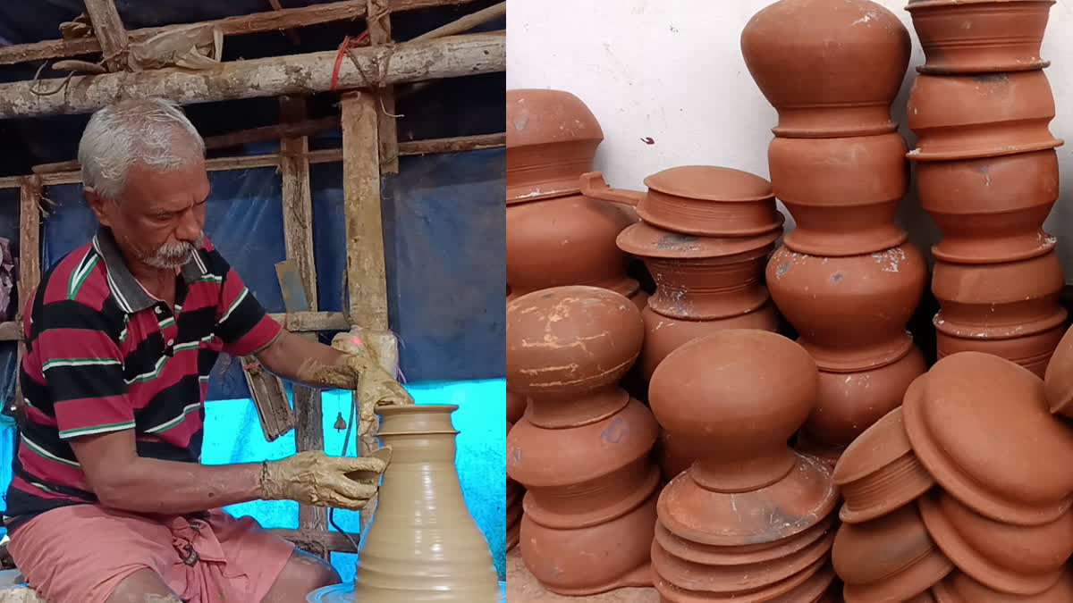 Clay Pottery in crisis  കളിമൺപാത്ര നിർമ്മാണം  കളിമൺപാത്രം  Kumbara community  കുംബാര സമുദായം  ചെടിച്ചട്ടി വിതരണം  കൃഷിഭവന്‍  Krishi bhavan  Distribution of potted plants  കുലതൊഴില്‍  clay  Pottery sector  Department of Agriculture