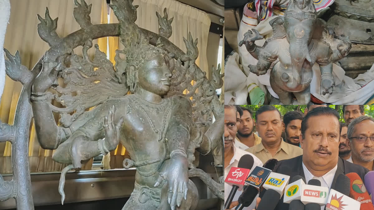 idols from the conservation center were brought to the Sivapuram Sivagurunatha Swamy Temple today