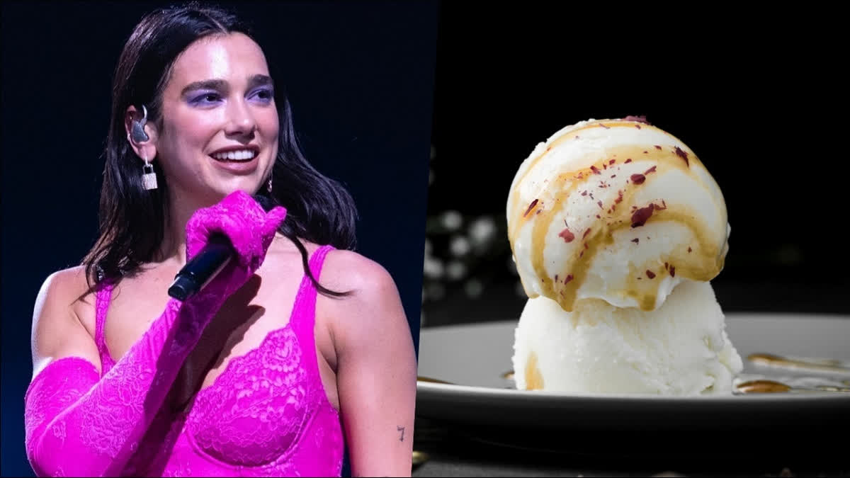 British singer Dua Lipa and her viral olive oil ice cream (right)