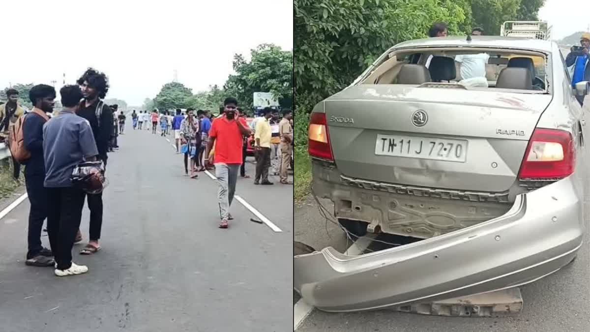 Several in Tamil Nadu were killed by a speeding car near Mamallapuram. Two suspects were detained, and locals protested demanding justice.