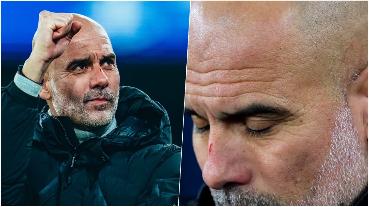 COACH PEP GUARDIOLA INJURES HIMSELF  പെപ് ഗ്വാര്‍ഡിയോള  മാഞ്ചസ്റ്റര്‍ സിറ്റി  FEYENOORD VS MANCHESTER CITY