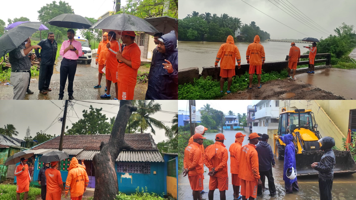 காரைக்காலில் உள்ள தாழ்வான பகுதிகளில் ஆய்வு செய்த பேரிடர் மீட்புப் படையினர்