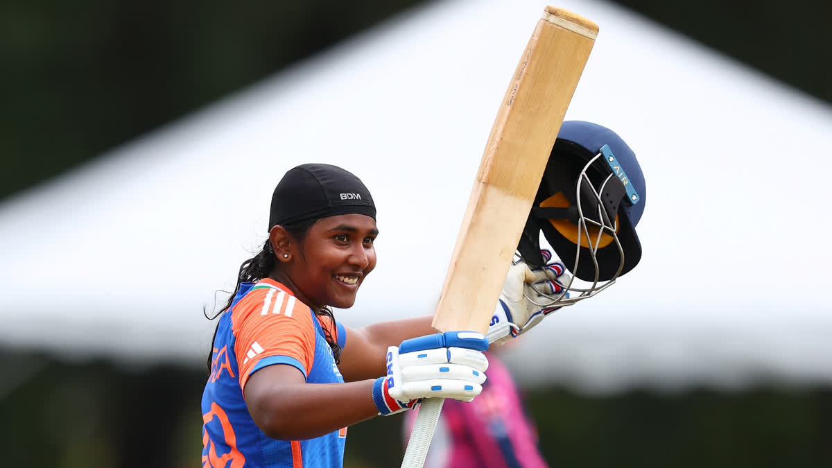 India’s 19-year-old batter Gongadi Trisha scripted history by becoming the first batter to score a hundred in the U19 Women’s T20 World Cup history. The right-hander achieved the feat in India’s Super Six-stage match against Scotland at the Bayuemas Oval here on Tuesday, January 28. Trisha reached the landmark of 53 balls and raised her arms while celebrating in joy.