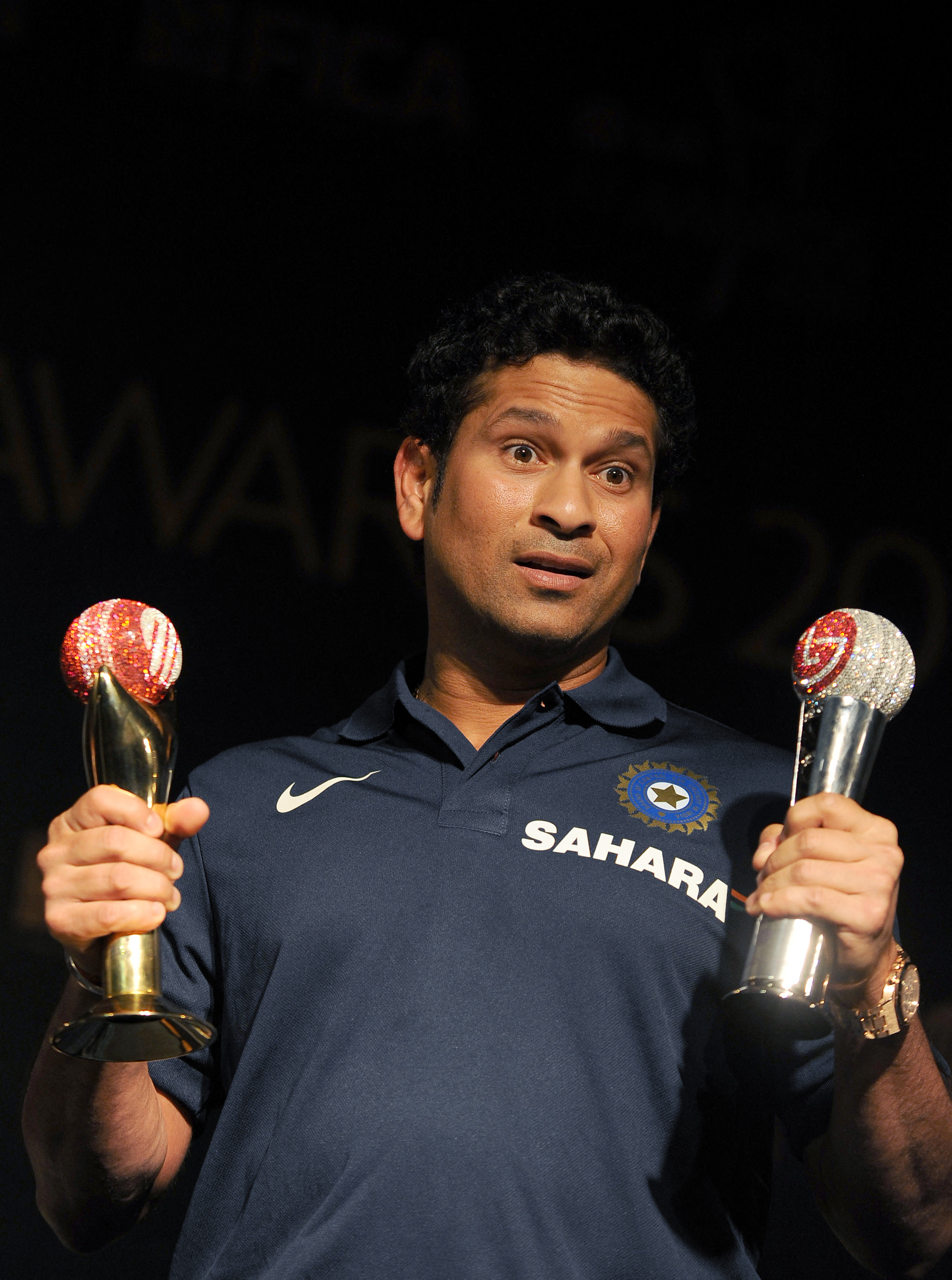 Sachin Tenduilkar with Sir Garfield Sobers Trophy & the ICC Men's cricketer of the Year award