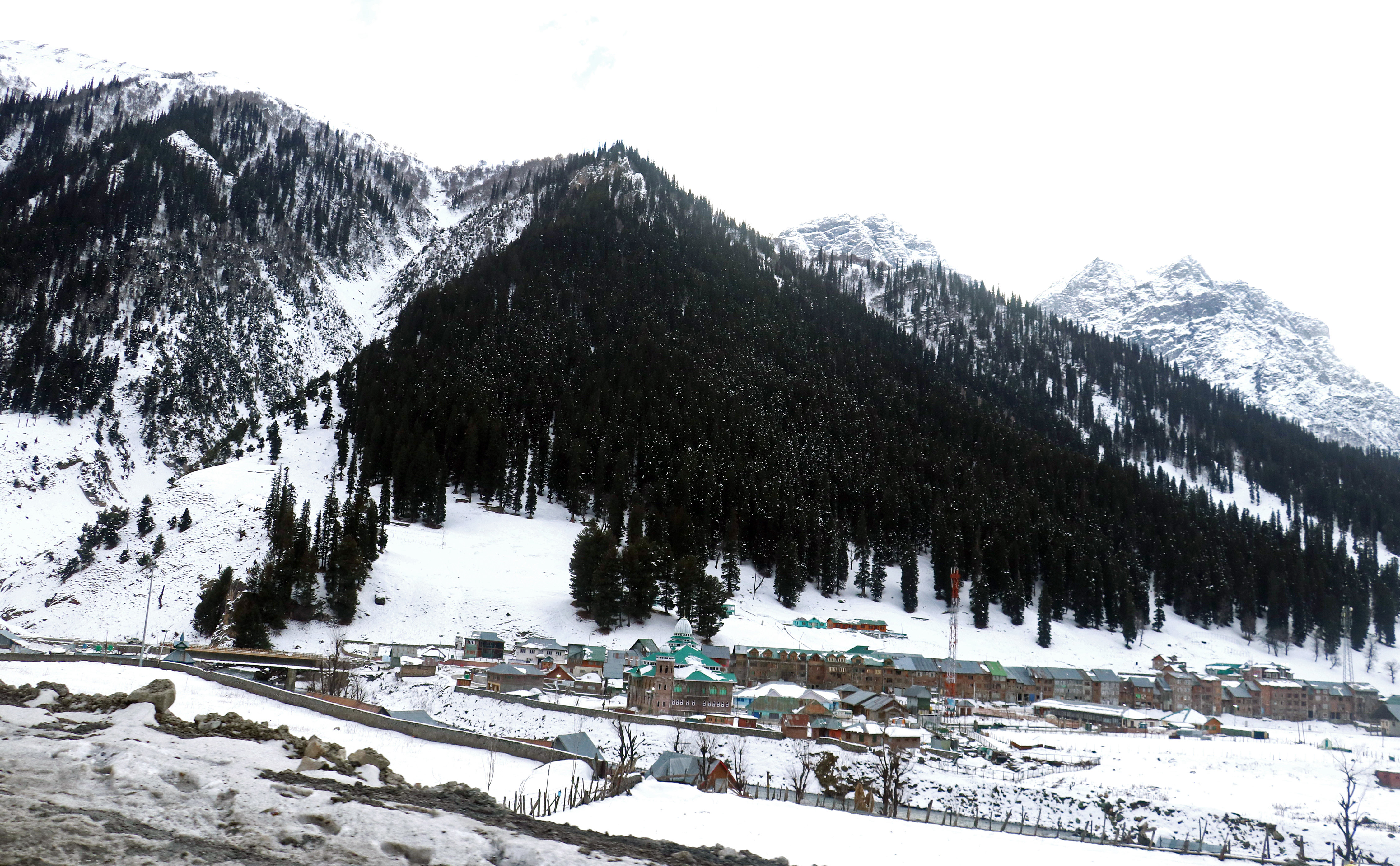 A view of snow clad landscape in Kashmir