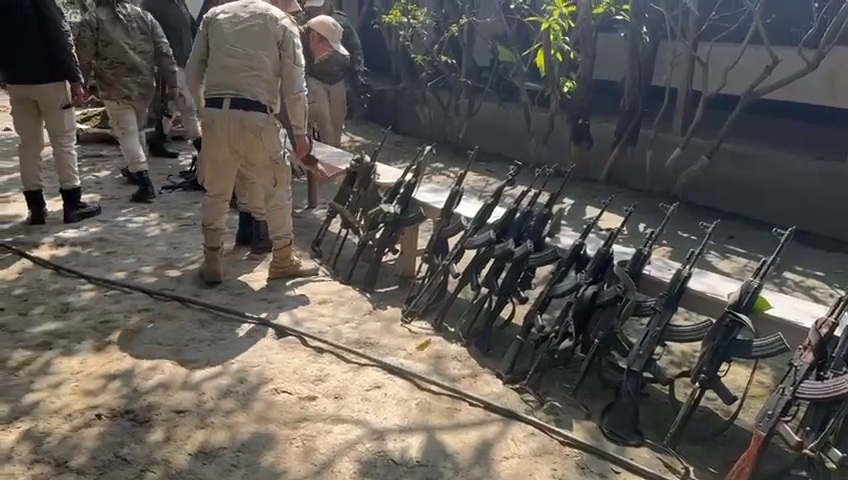 Police and police commando forces protest by surrendering weapons