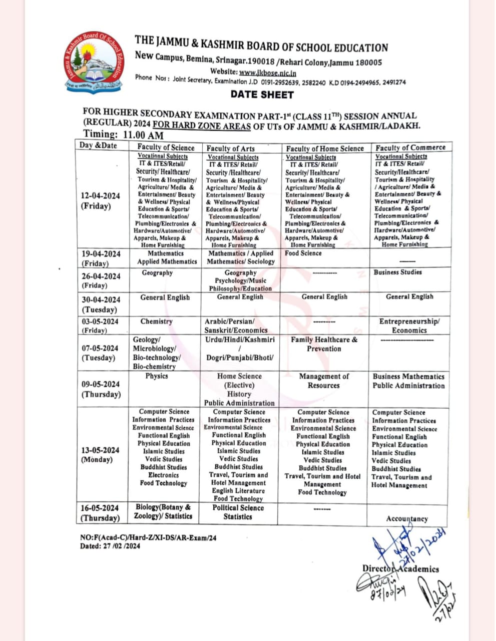 JKBOSE Announces Date Sheet for Annual Exams in Hard Zones of Jammu and Kashmir