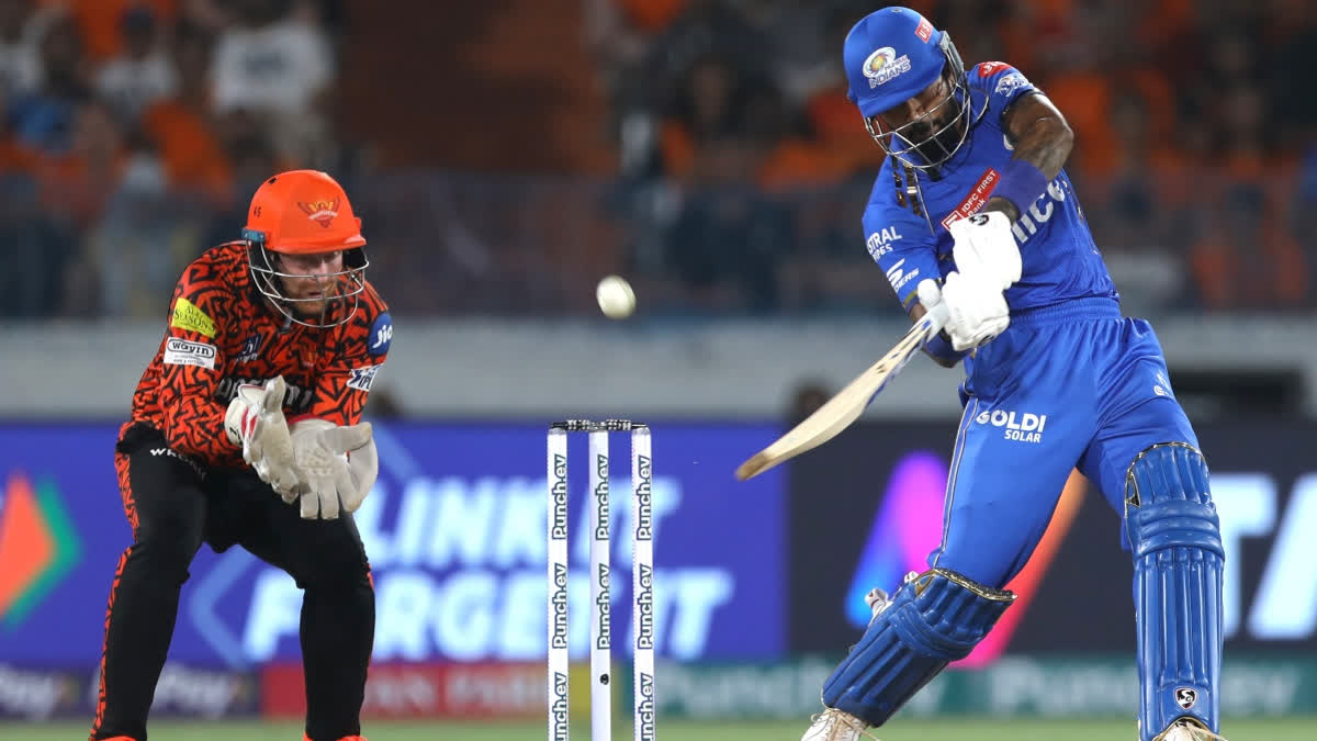 Mumbai Indians skipper Hardik Pandya become the third Mumbai Indians player to hit 100 sixes for the franchise. He reached to this landmark during the clash between Sunrisers Hyderabad and MI at the Rajiv Gandhi International Stadium here on Wednesday.