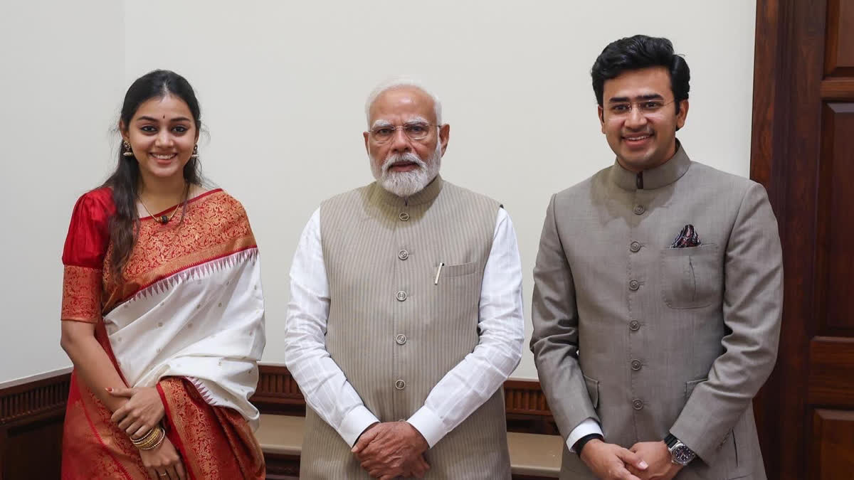 Sivasri and MP Tejaswi Surya receive blessings from PM narendramodi