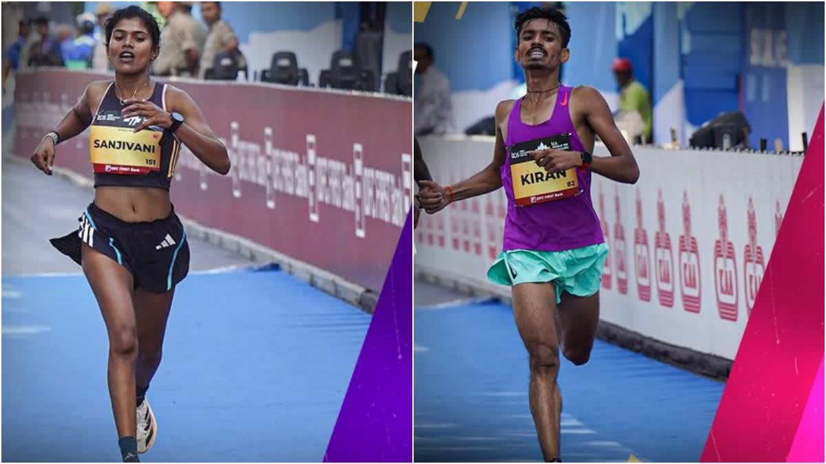 Sanjivani Jadhav win in womens and Kiran Matre mens category TCS World 10K Marathon bengaluru