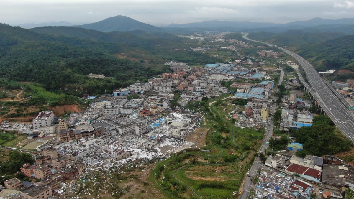 Images from Saturday's tornado that ripped through a section of Guangzhou, in southern China, show extensive destruction, resulting in five fatalities, several injuries, and damage to over a hundred buildings.