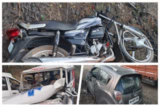 Ambulance collides with bike and car in Ramgarh