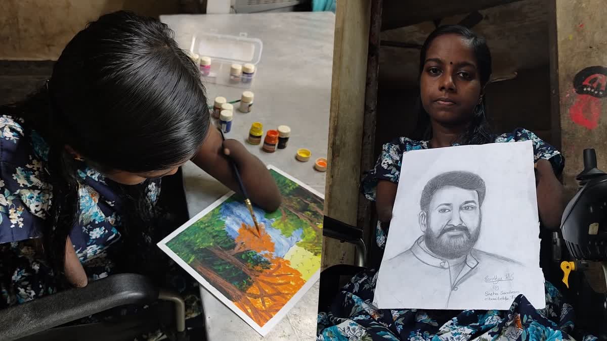 SANDHYA DRAWING  OVERCOME DISABILITY THROUGH DRAWING  PHYSICAL CHALLENGES  സന്ധ്യയുടെ ചിത്രം