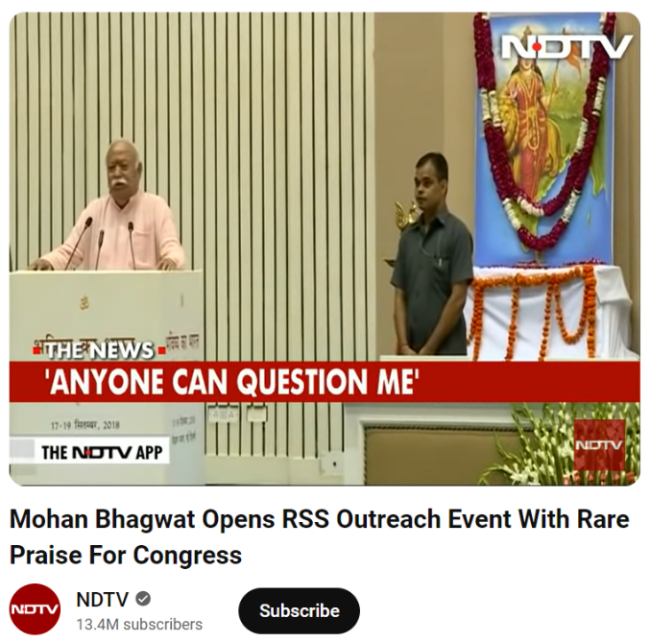 Screengrab of a news article on Mohan Bhagwat's speech