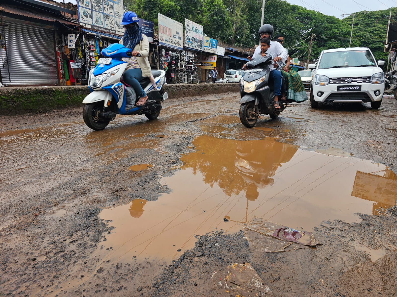 Potholes formed on many roads in Belagavi due to monsoon rains