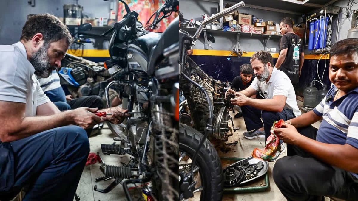 Rahul Gandhi with mechanics  രാഹുൽ ഗാന്ധി  രാഹുൽ ഗാന്ധി വർക്ക് ഷോപ്പ്  ബൈക്ക് വർക്ക് ഷോപ്പിൽ രാഹുൽ ഗാന്ധി  രാഹുൽ ഗാന്ധി ട്രക്ക് യാത്ര  Rahul Gandhi  Rahul Gandhi with mechanics  Rahul Gandhi with bike mechanics  Rahul Gandhi with Motorcycle Mechanic At Delhi  Rahul Gandhi with Motorcycle Mechanic  രാഹുൽ ഗാന്ധിയുടെ വർക്ക് ഷോപ്പ് സന്ദർശനം