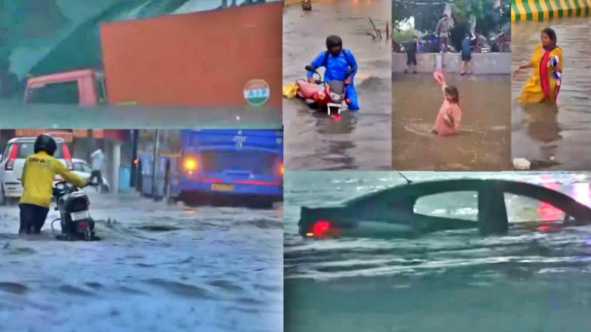 Heavy Rain In Delhi NCR, Roads Flooded, Car Submerged, Traffic Crawls