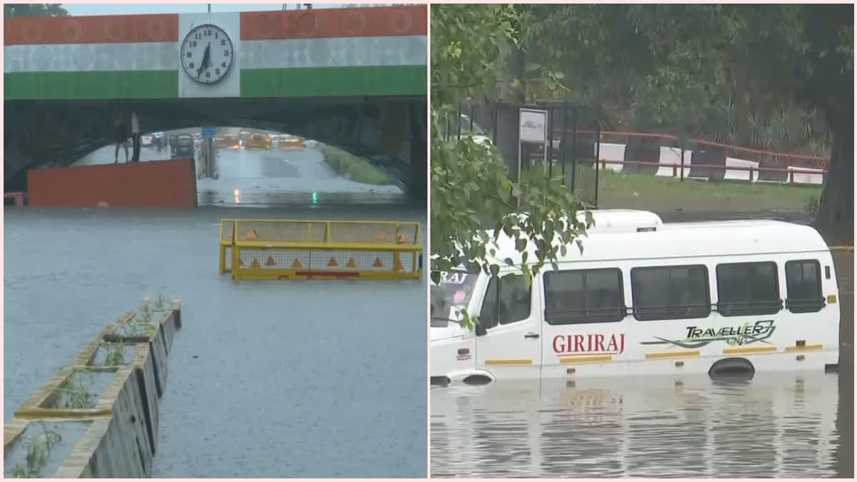 Heavy rains lashed Delhi on Friday morning, water-logging roads across the national capital and causing a portion of the roof of the Delhi airport's Terminal-1 to collapse.