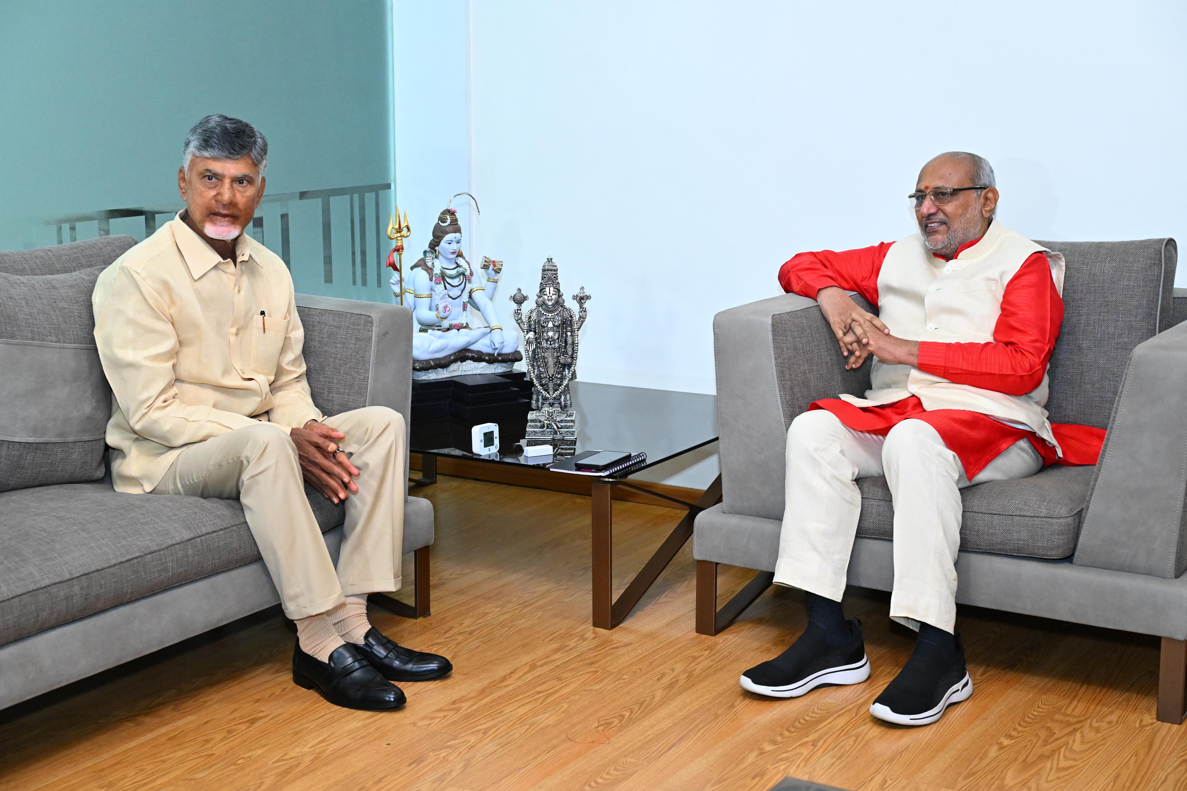 Telangana Governor CP Radhakrishnan Meets AP CM CBN