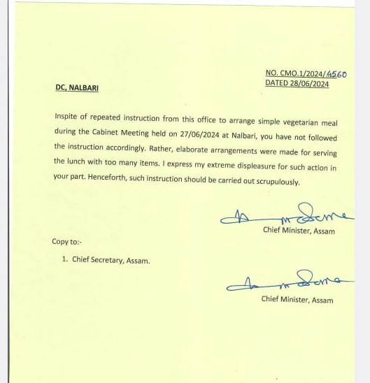 Himanta Biswa Sarma letter to Nalbari DC