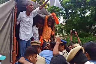 ABVP Leaders Protest at Education Commissioner Office