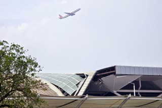 A portion of canopy collapsed at Delhi airport's Terminal-1 after heavy rainfall in New Delhi on Friday, June 28, 2024.