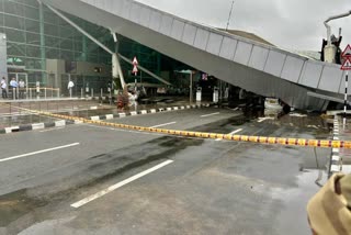 A roof collapsed at Terminal-1 of Delhi airport after heavy rainfall, in New Delhi, Friday, June 28, 2024.