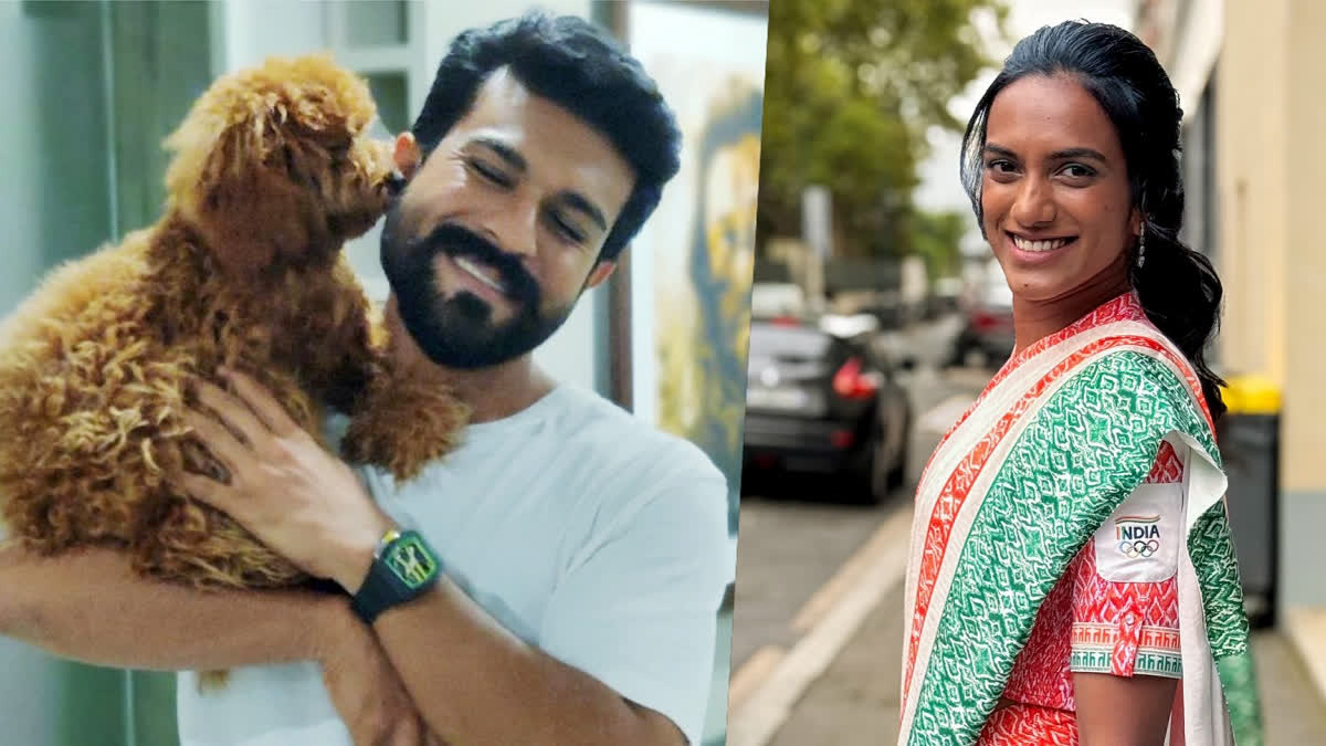 Ram Charan and PV Sindhu Share Heartwarming Moment in Paris with former's pet dog Rhyme