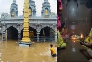 OVERFLOWING KRISHNA  YADURU VEERABHADRA TEMPLE  BELAGAVI