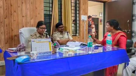 Sangeeta Sinha sitting in Balod Gurur police station