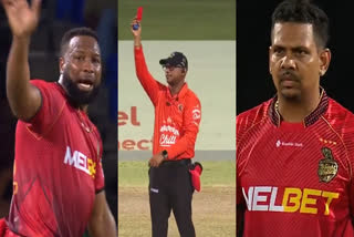 Sunil Narine punished with Red Card  Sunil Narine  Red Card in cricket  Caribbean Premier League  Trinbago Knight Riders  Trinbago Knight Riders gets Red Card  Kieron Pollard  ട്രിൻബാഗോ നൈറ്റ് റൈഡേഴ്‌സ്  കരീബിയൻ പ്രീമിയർ ലീഗ്  കിറോണ്‍ പൊള്ളാര്‍ഡ്  സുനില്‍ നെരയ്‌ന്‍  സുനില്‍ നെരയ്‌ന് ചുവപ്പ് കാര്‍ഡ്  ക്രിക്കറ്റില്‍ ചുവപ്പ് കാര്‍ഡ്