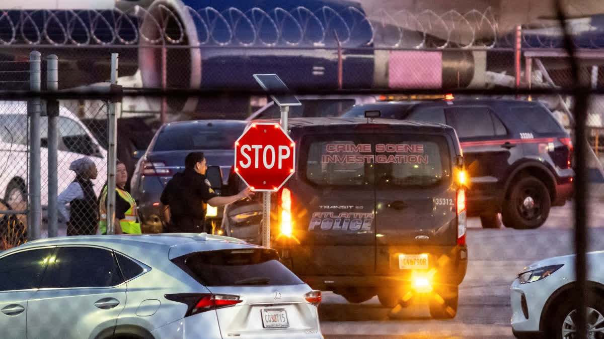 Multiple Atlanta Fire Rescue Department units and police park outside a Delta Maintenance facility near Hartsfield-Jackson International Airport early Tuesday, Aug. 27, 2024 in Atlanta.