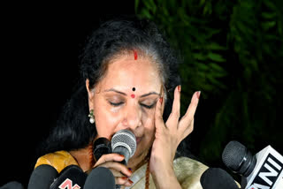 BRS leader K Kavitha breaks down while speaking to media on being released from Tihar Jail, in New Delhi on Tuesday.