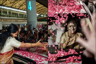 K Kavitha Warm Welcome in Hyderabad