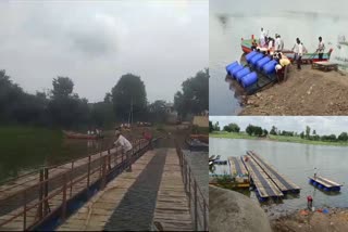 farmers built  bridge using  barrels in bagalkot