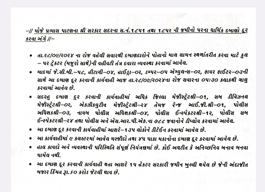 દબાણ અંતર્ગત કુલ 45 બાંધકામો દૂર, 15 હેક્ટર જમીન ખુલ્લી કરાઈ