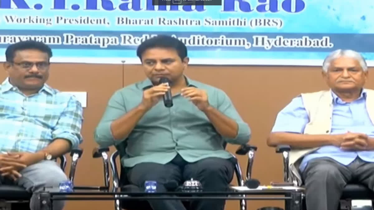 BRS leader  K T Rama Rao addressing a press meet