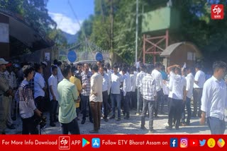 AJYCP hold protest at NHPC gate in dhemaji