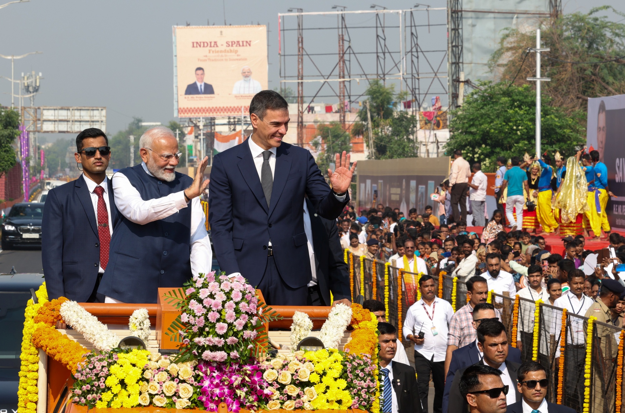 Vadodara Roadshow Glimpses: A Colourful Welcome For PM Modi, Spain President