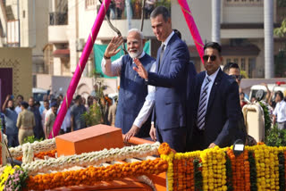 PM Narendra Modi, Spain President Pedro Sanchez Hold Roadshow in Vadodara Monday.