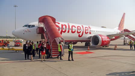 Boeing 737 Max SpiceJet during the flagging off after resuming its services, at Indira Gandhi International Airport, in New Delhi. SpiceJet Unveils 32 New Flights In Winter Expansion