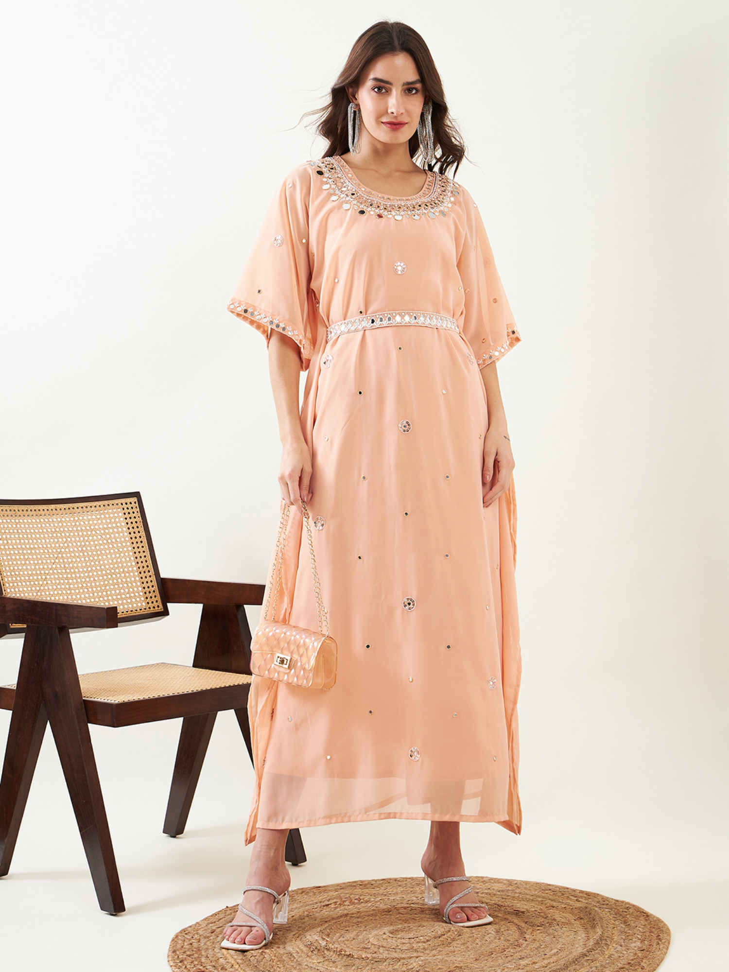 Peach hand embroidered Kaftan