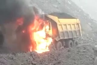 Fire broke out in a truck loaded with coal
